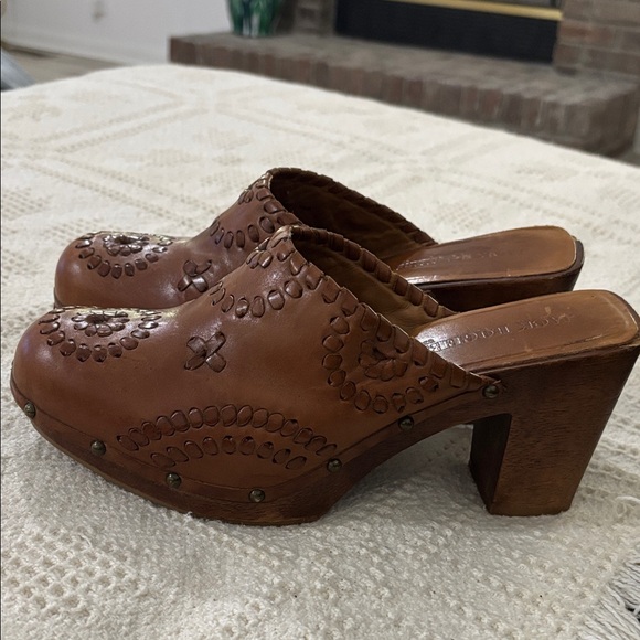 Jack Rogers Leather Cognac Women's Clogs Wood Platform. Size 9 - Picture 1 of 15